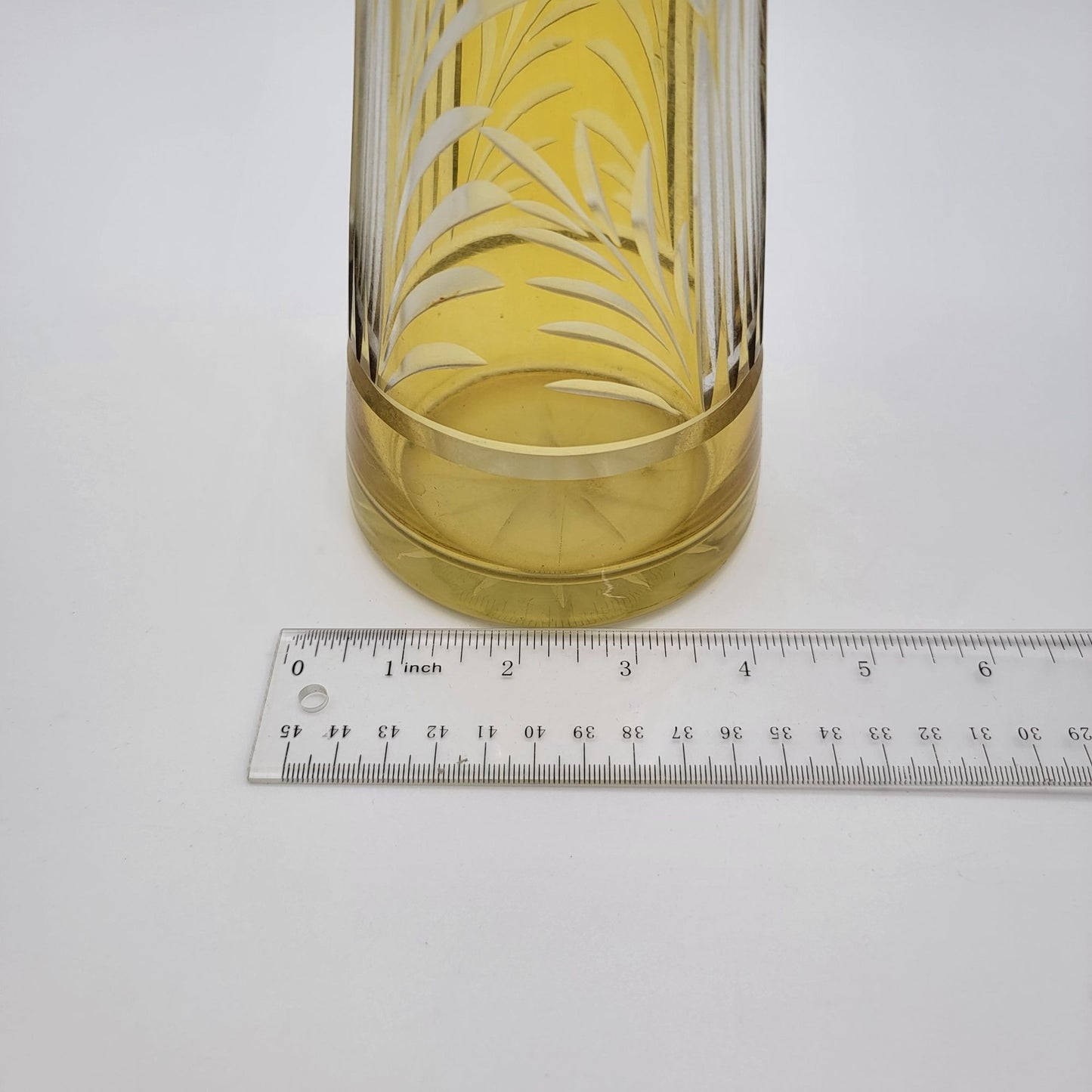 Bohemian Amber Cut-To-Clear Glass Decanter With Crystal Stopper