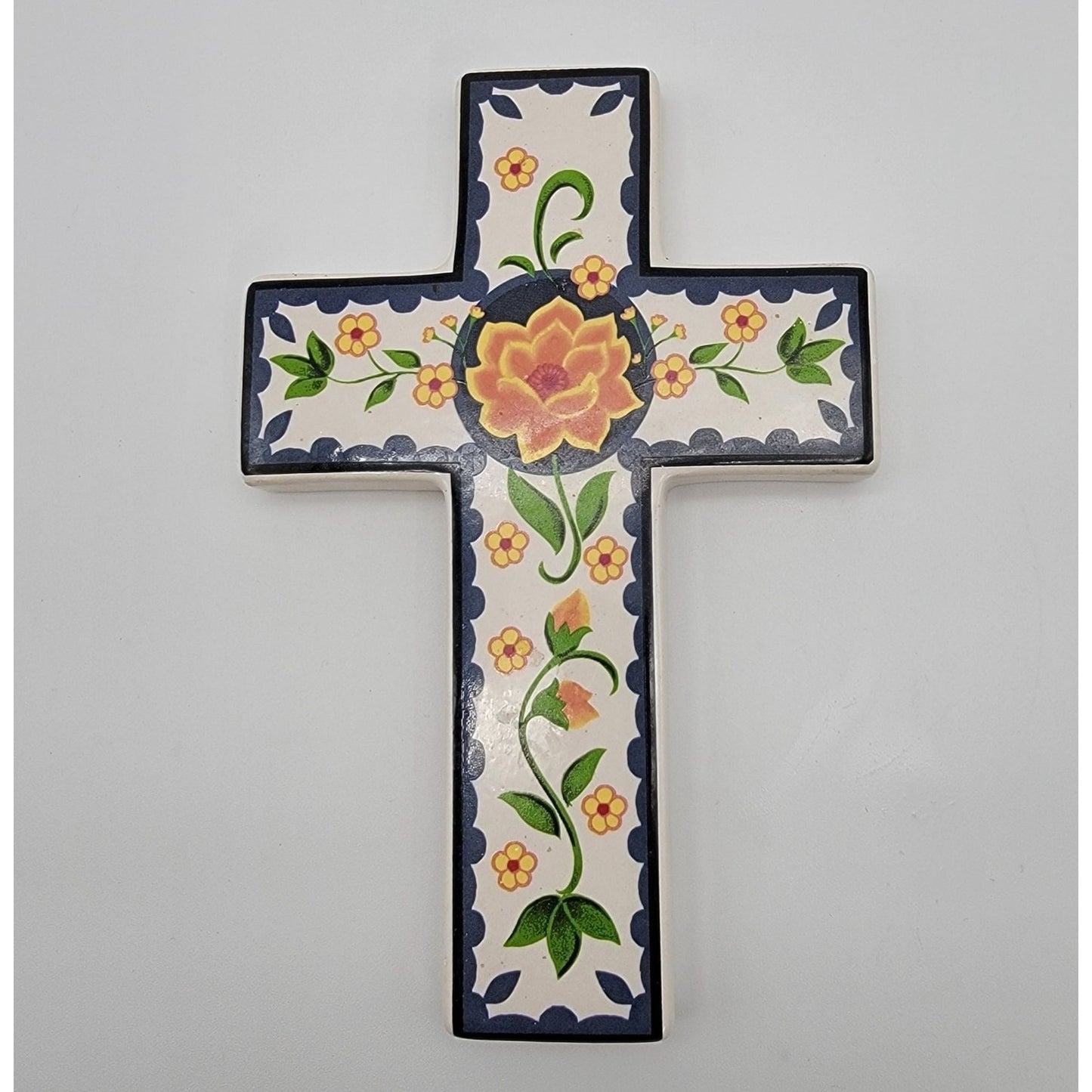 Hand-Painted Porcelain Cross Wall Hanging