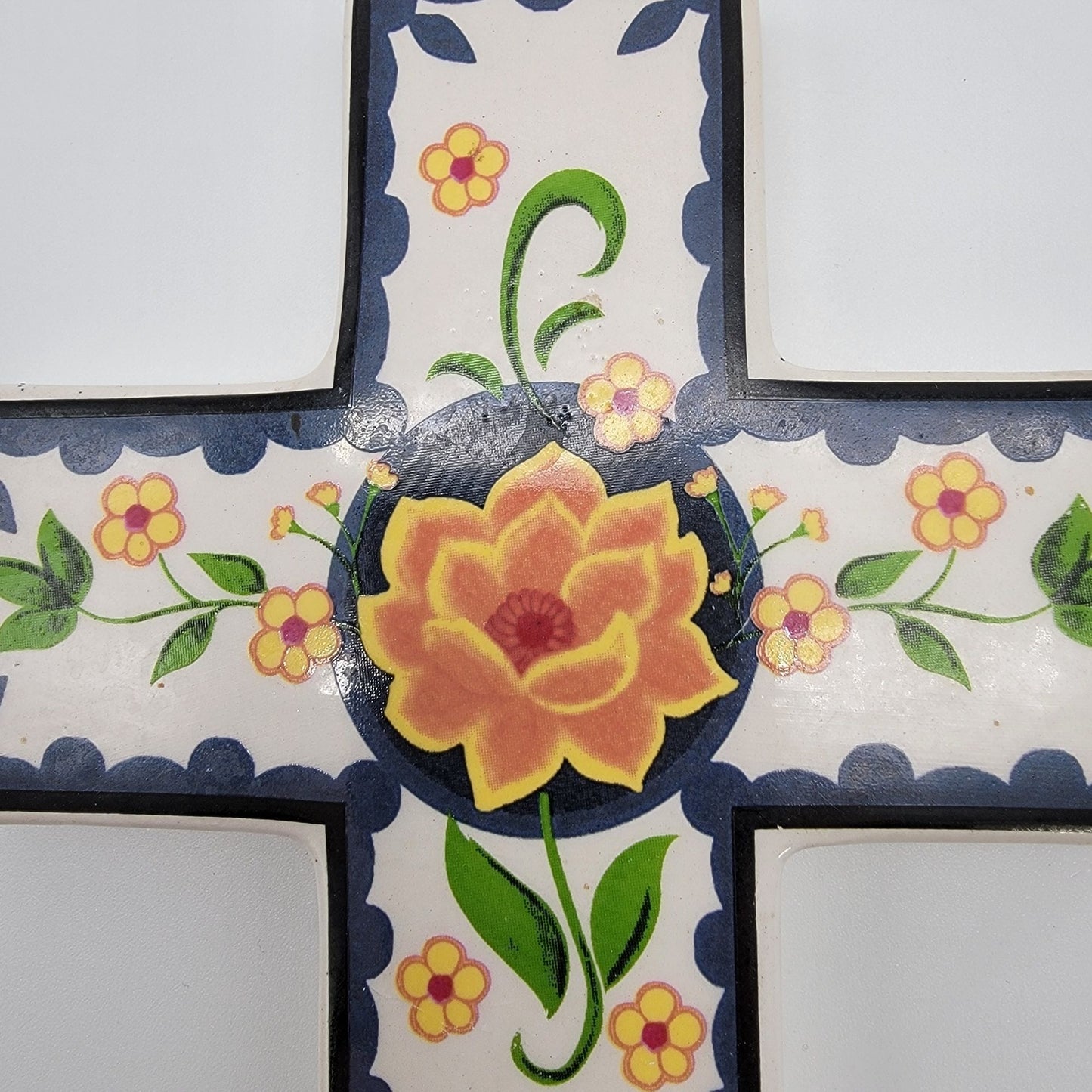 Hand-Painted Porcelain Cross Wall Hanging