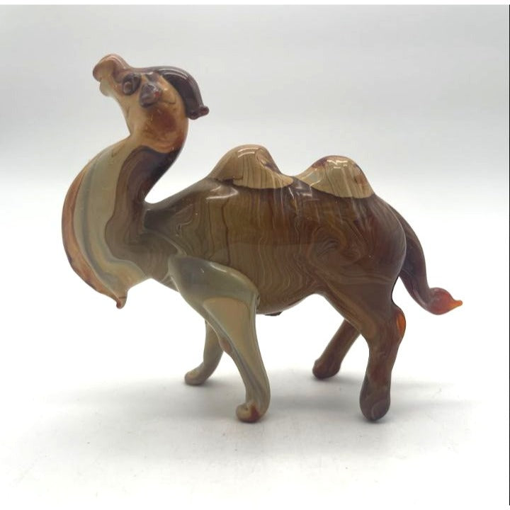 Vintage Carved Banded Onyx Marble Camel Figurine