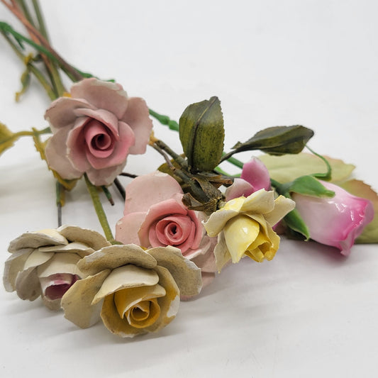 Vintage Porcelain Roses Flower Bouquet