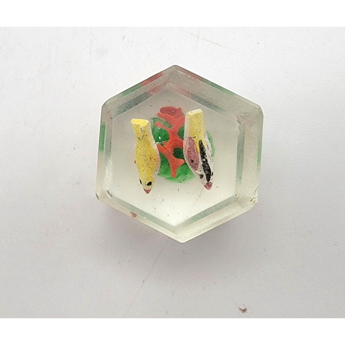 Pair Of Vintage 1930s Sulfide Glass Cube Paperweights With Birds