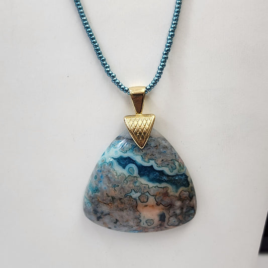 Stunning Artisan Ocean Jasper Cabochon Pendant Necklace