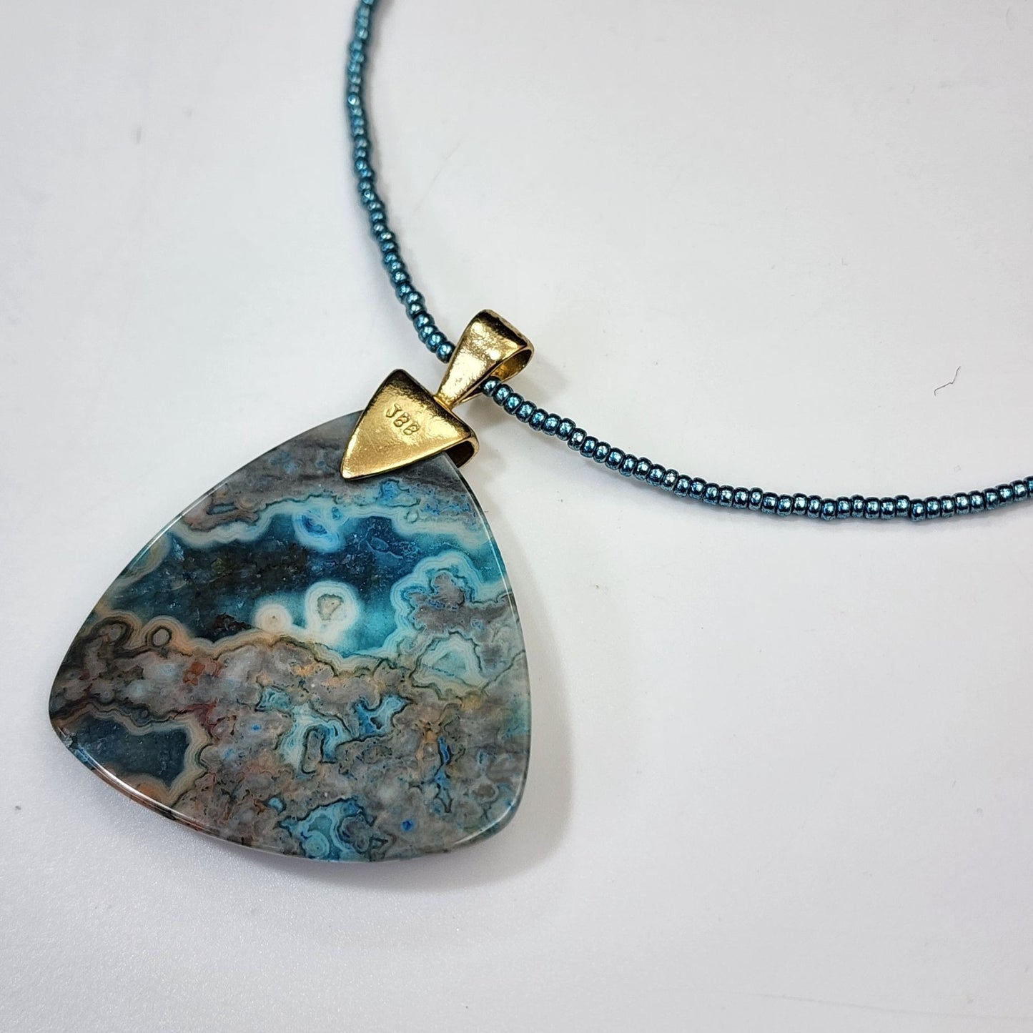 Stunning Artisan Ocean Jasper Cabochon Pendant Necklace
