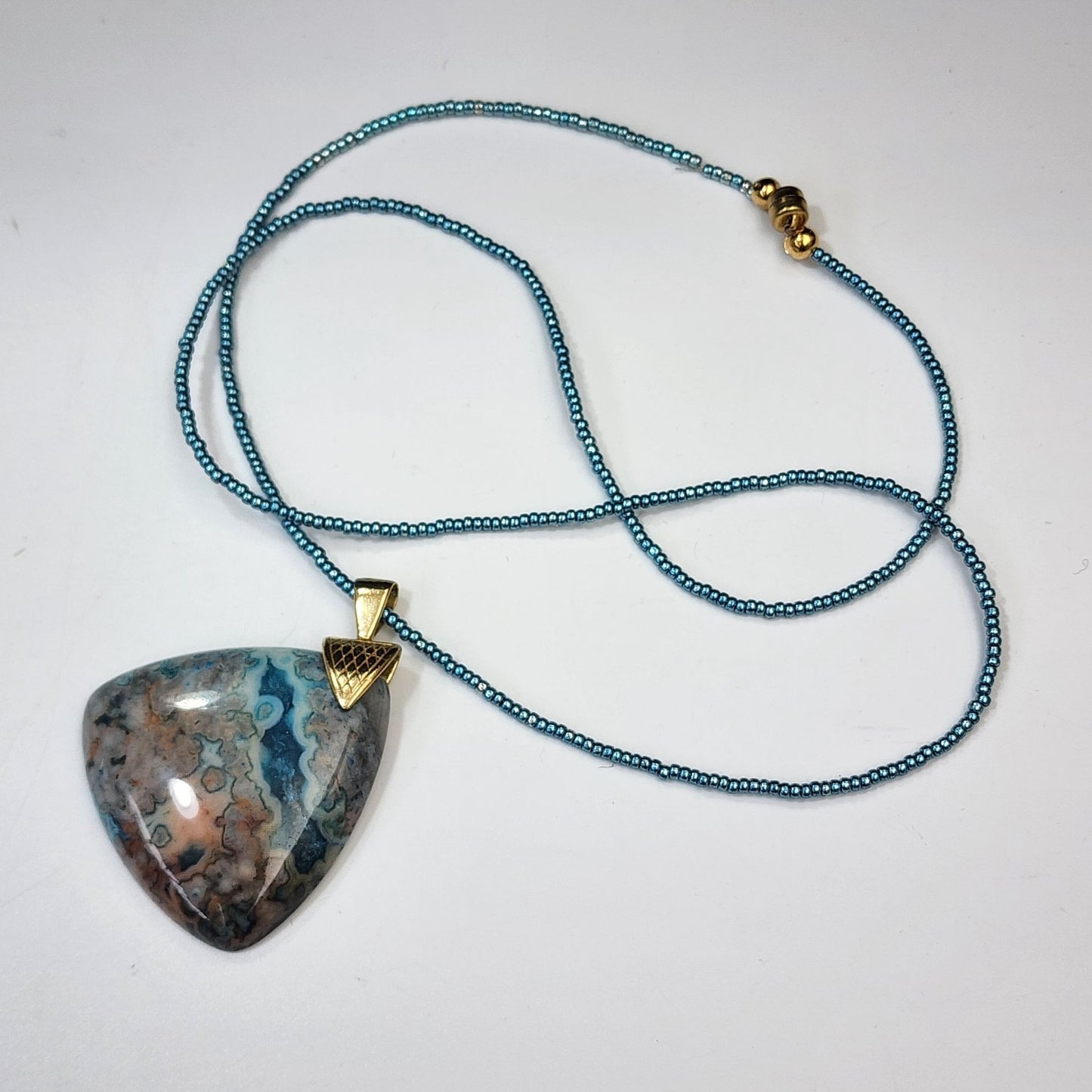Stunning Artisan Ocean Jasper Cabochon Pendant Necklace
