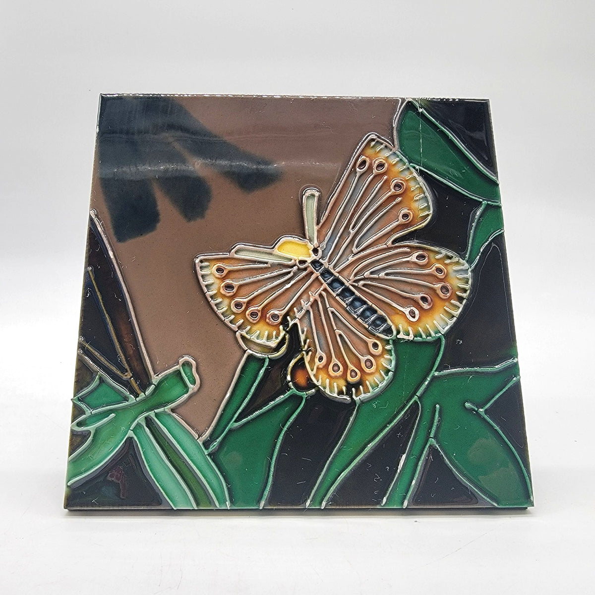 Vintage Butterfly Raised Relief Pottery Tile