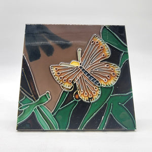 Vintage Butterfly Raised Relief Pottery Tile