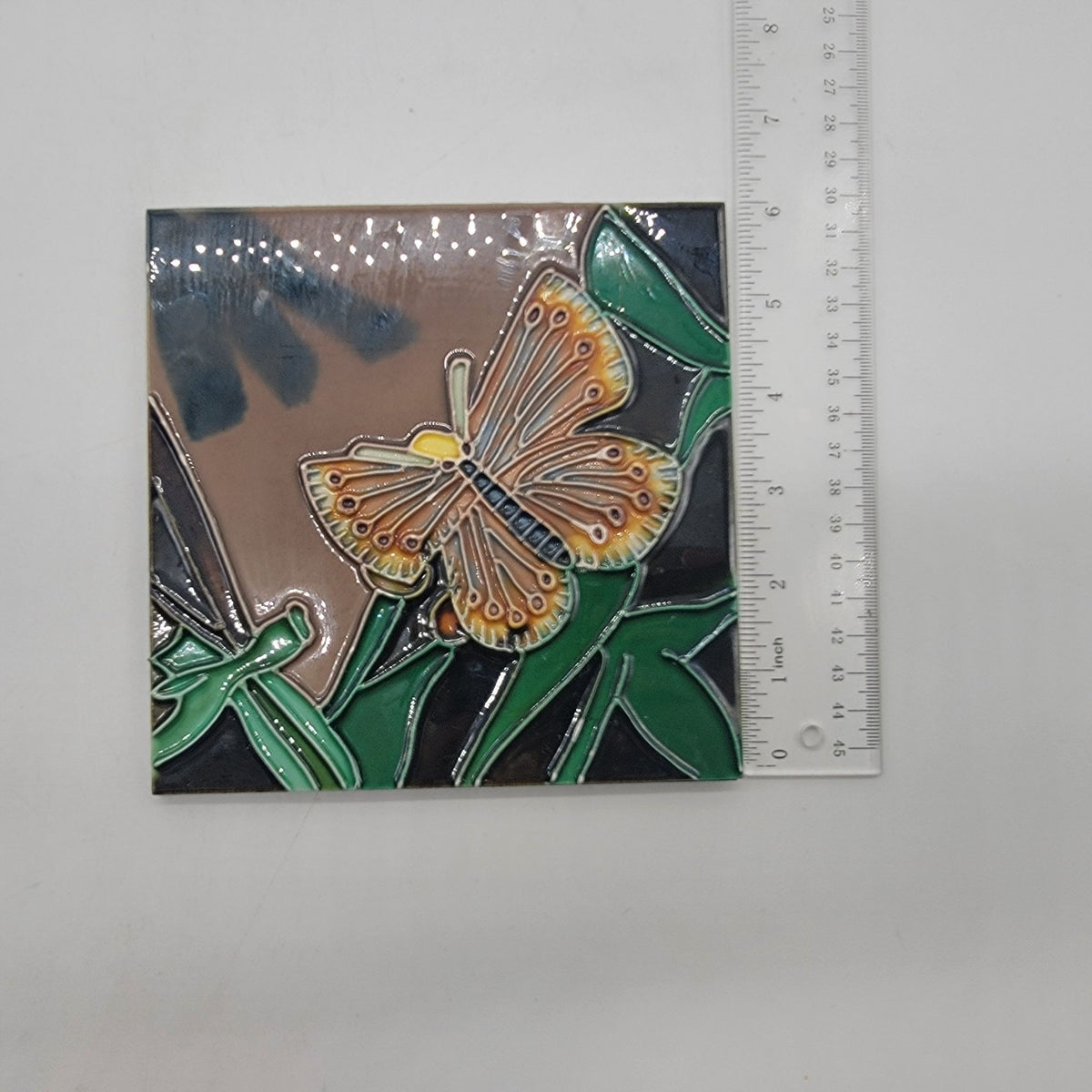 Vintage Butterfly Raised Relief Pottery Tile