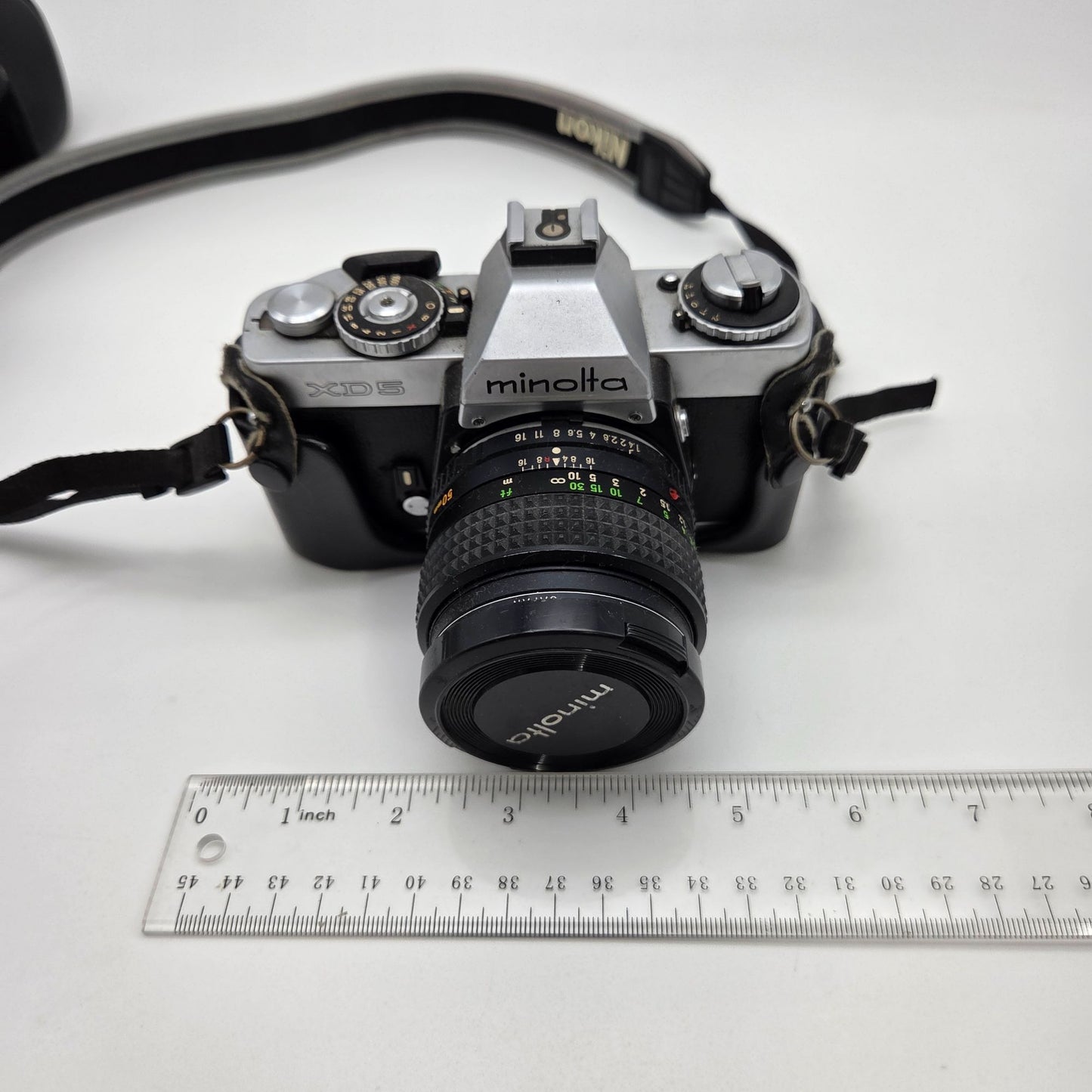 Minolta XG-1 35mm SLR Film Camera W/ 50mm Lens Pentax Leather Cover & Nikon Strap