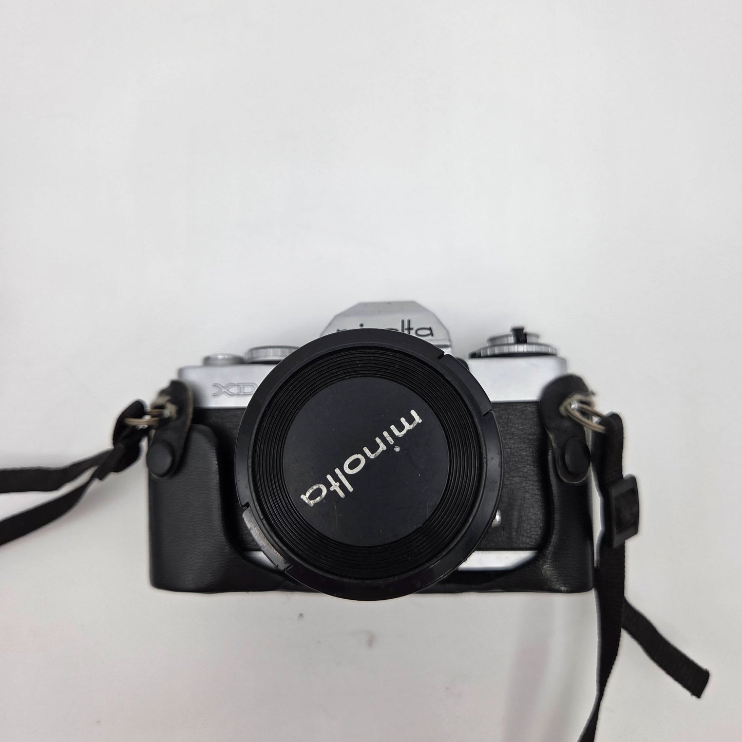 Minolta XG-1 35mm SLR Film Camera W/ 50mm Lens Pentax Leather Cover & Nikon Strap