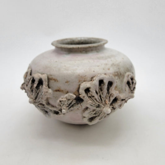 Vintage Signed Glen Quan Art Pottery Vase With Brutalist Flowers