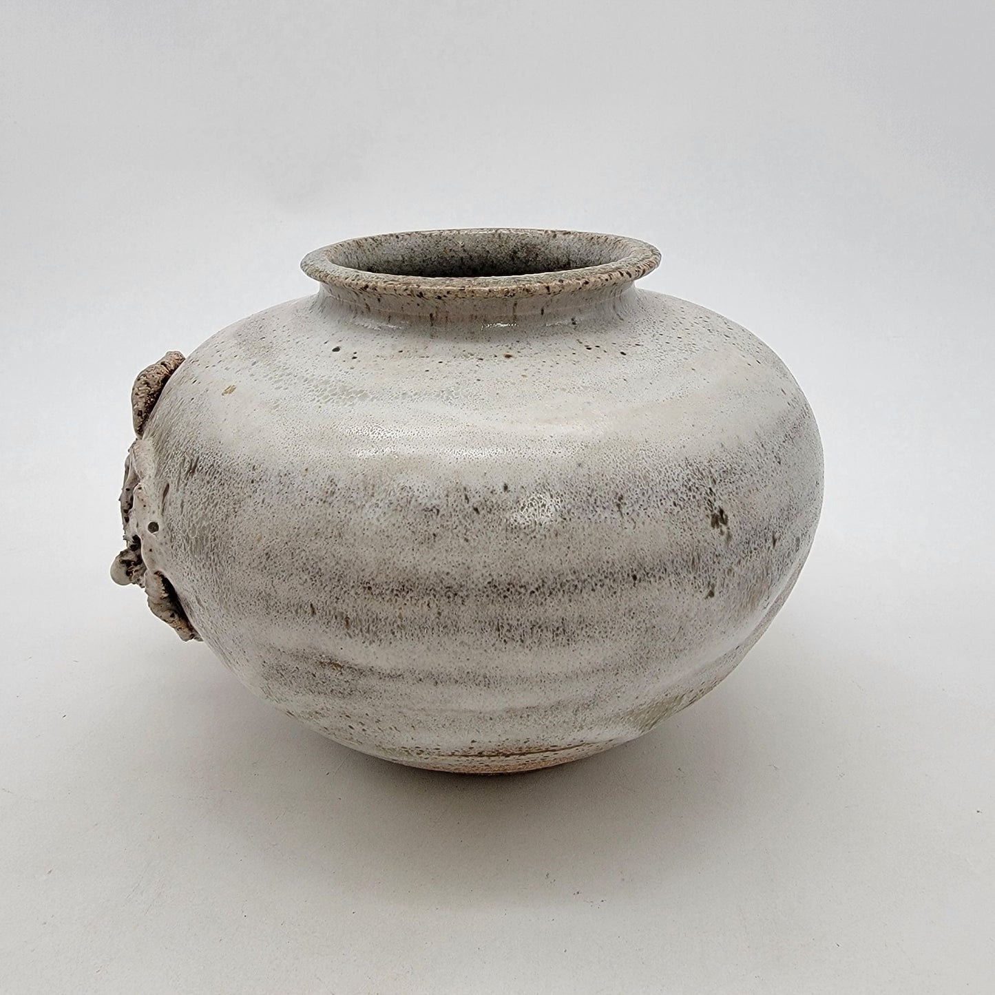 Vintage Signed Glen Quan Art Pottery Vase With Brutalist Flowers