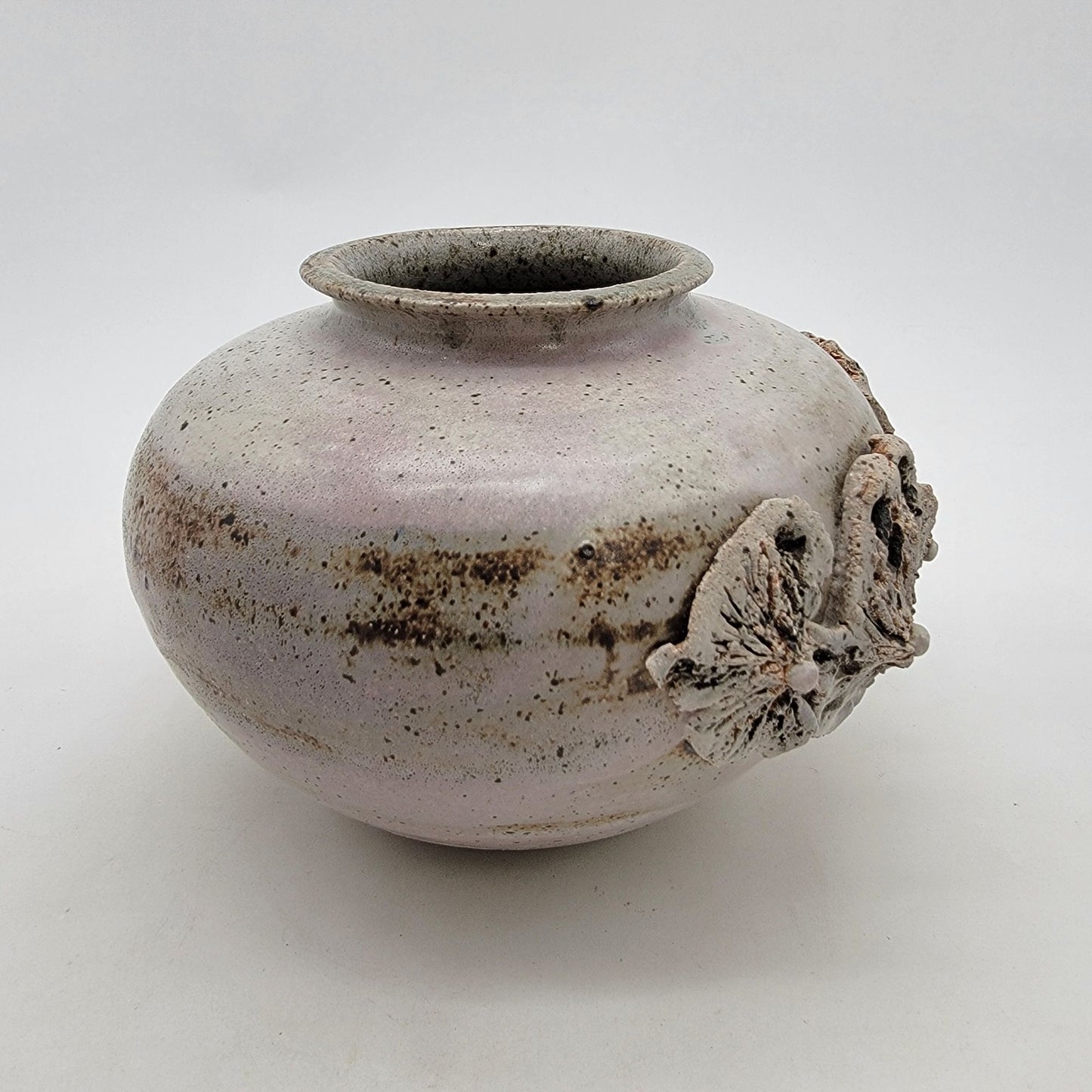 Vintage Signed Glen Quan Art Pottery Vase With Brutalist Flowers