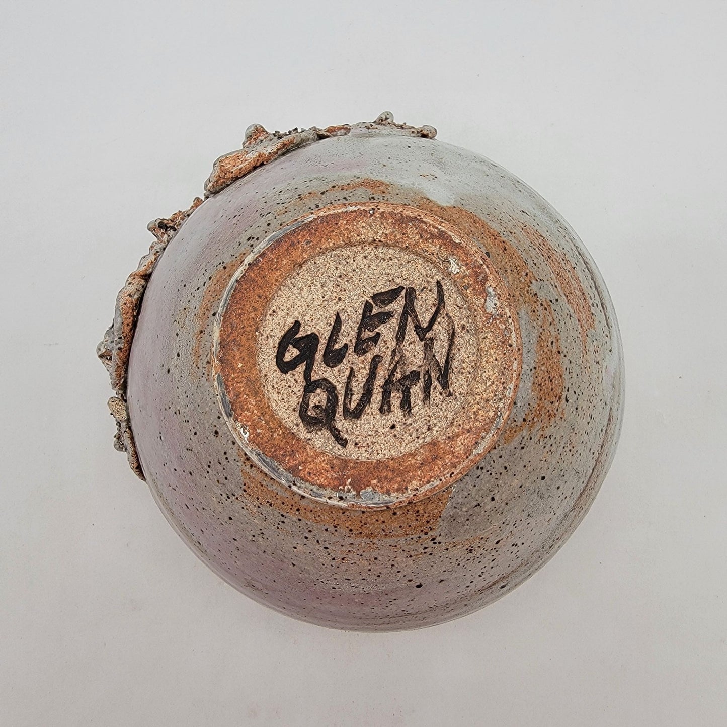 Vintage Signed Glen Quan Art Pottery Vase With Brutalist Flowers