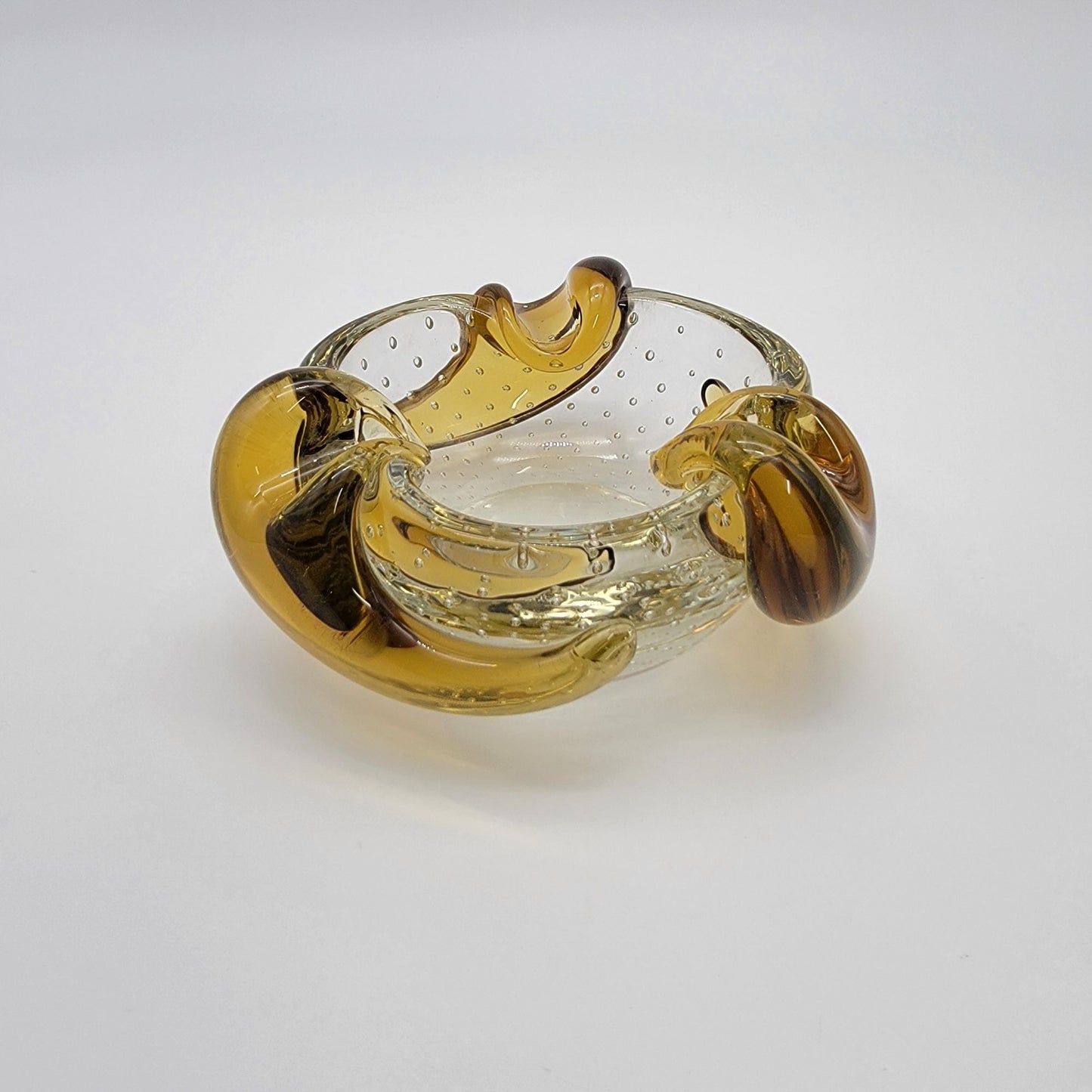 Vintage Barovier & Toso Bullicante Amber Gold Three Petal Bowl