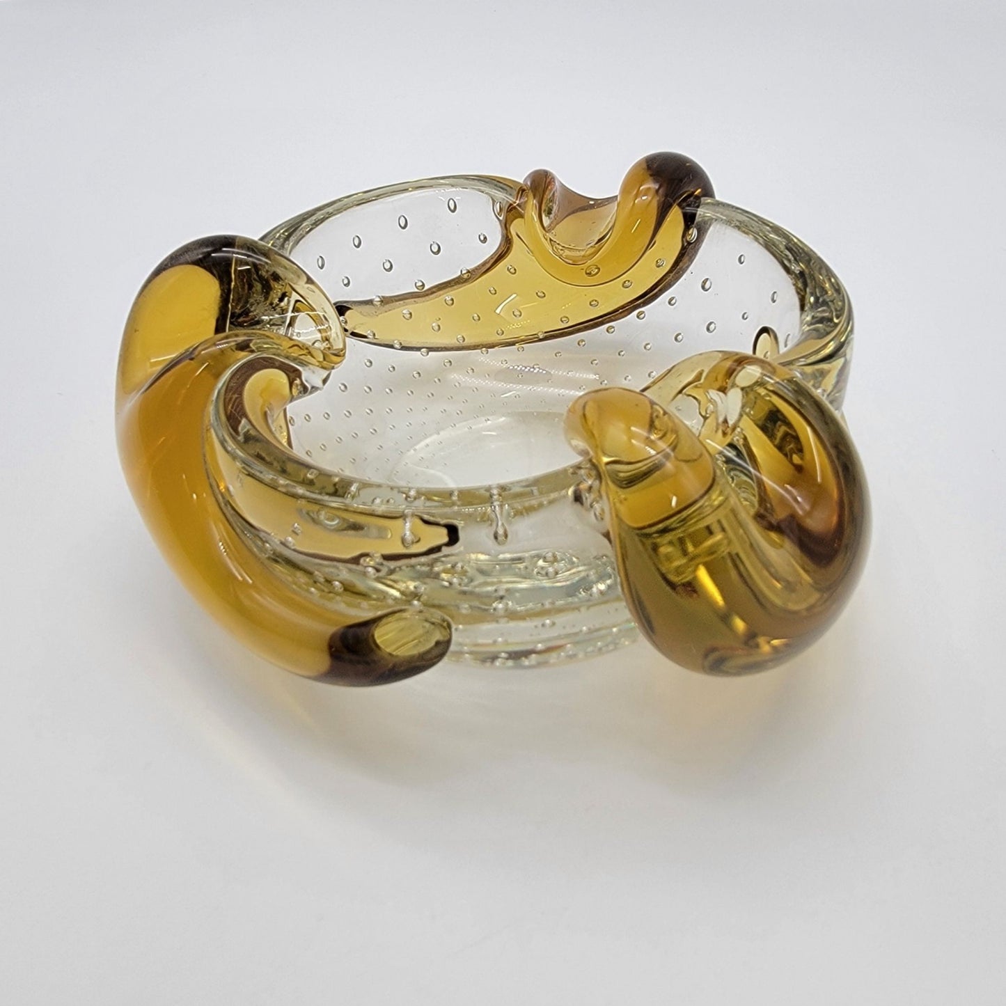 Vintage Barovier & Toso Bullicante Amber Gold Three Petal Bowl