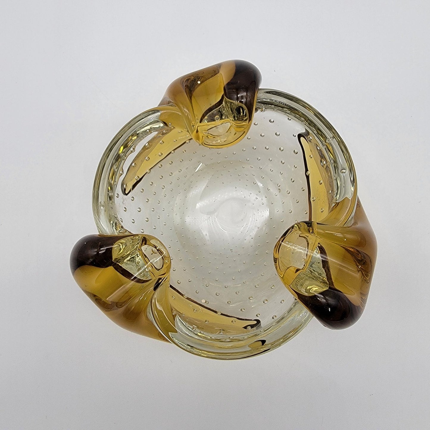 Vintage Barovier & Toso Bullicante Amber Gold Three Petal Bowl