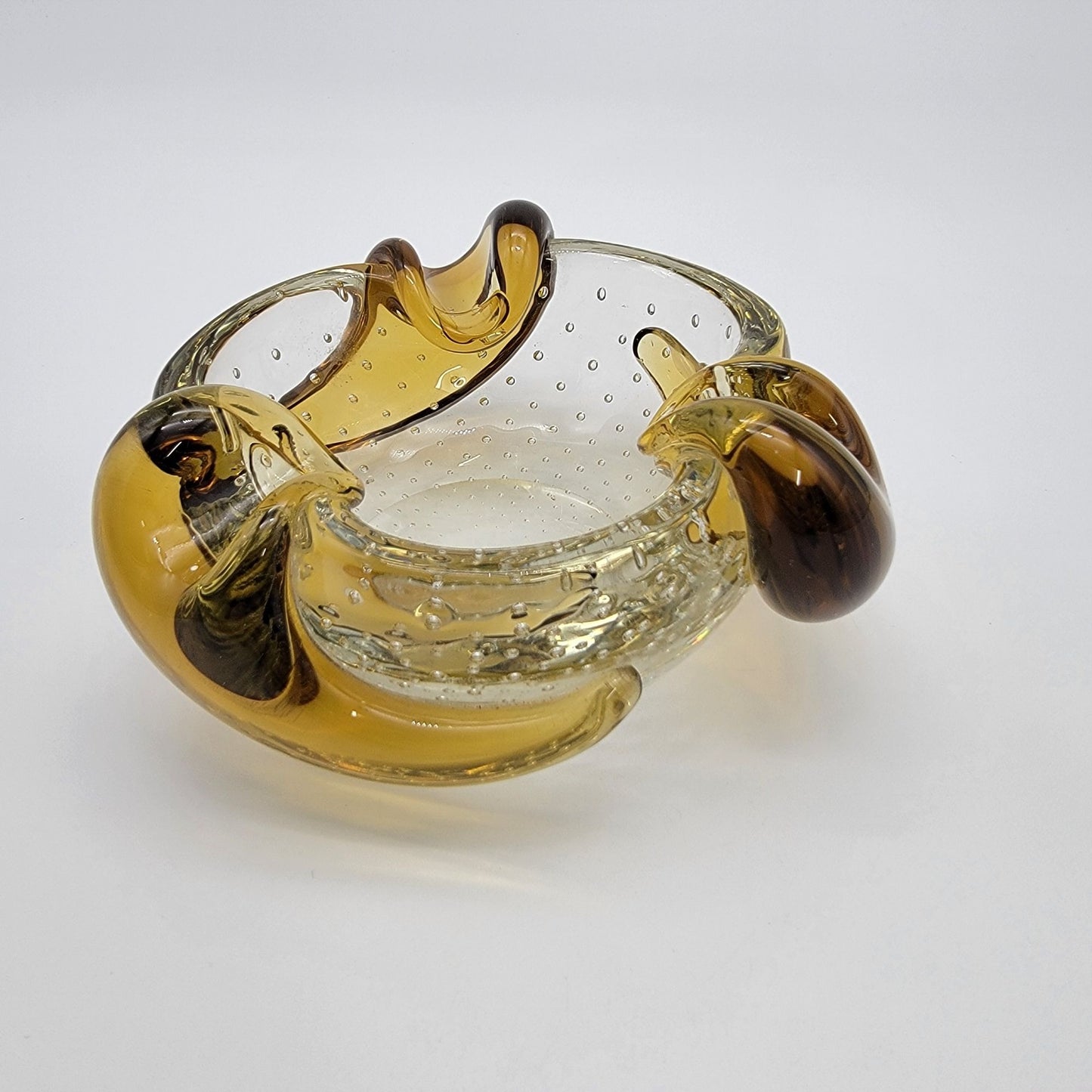 Vintage Barovier & Toso Bullicante Amber Gold Three Petal Bowl