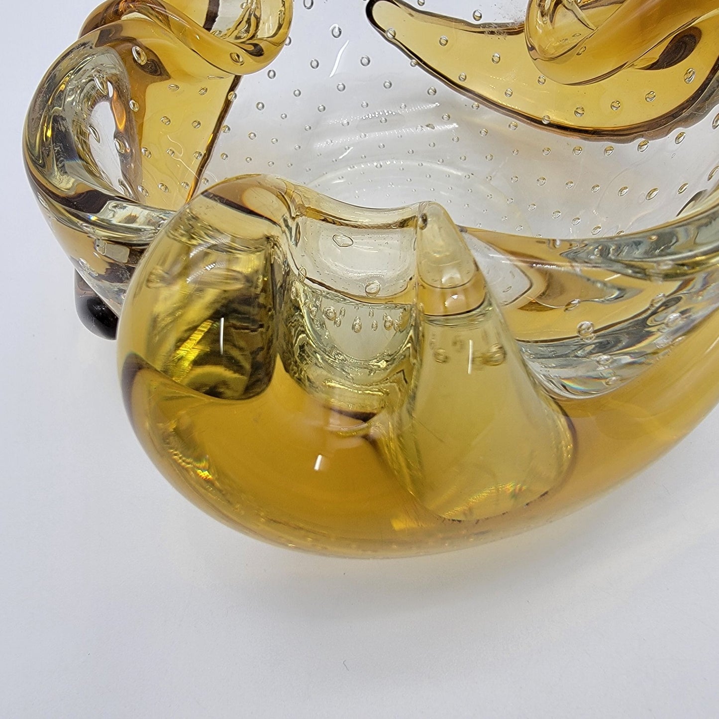 Vintage Barovier & Toso Bullicante Amber Gold Three Petal Bowl