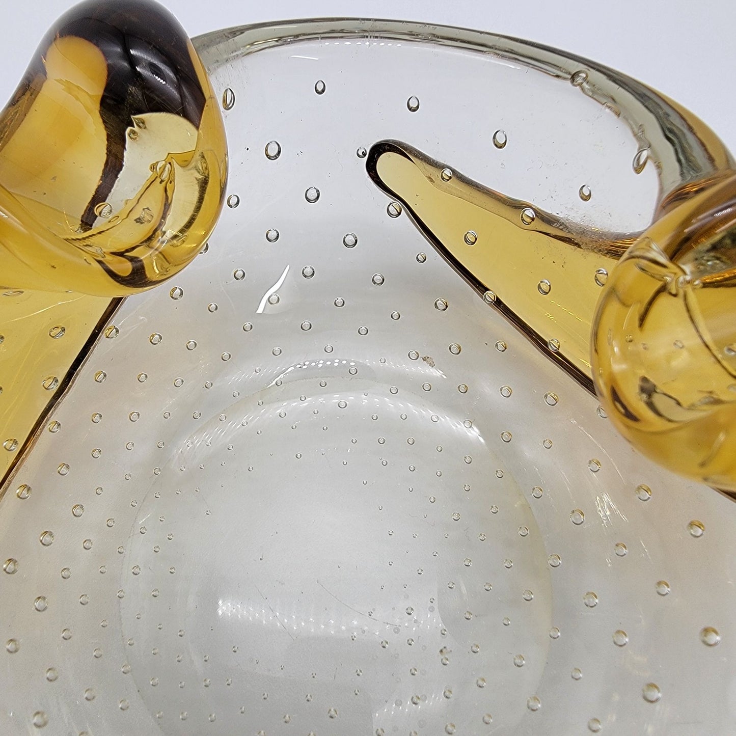 Vintage Barovier & Toso Bullicante Amber Gold Three Petal Bowl