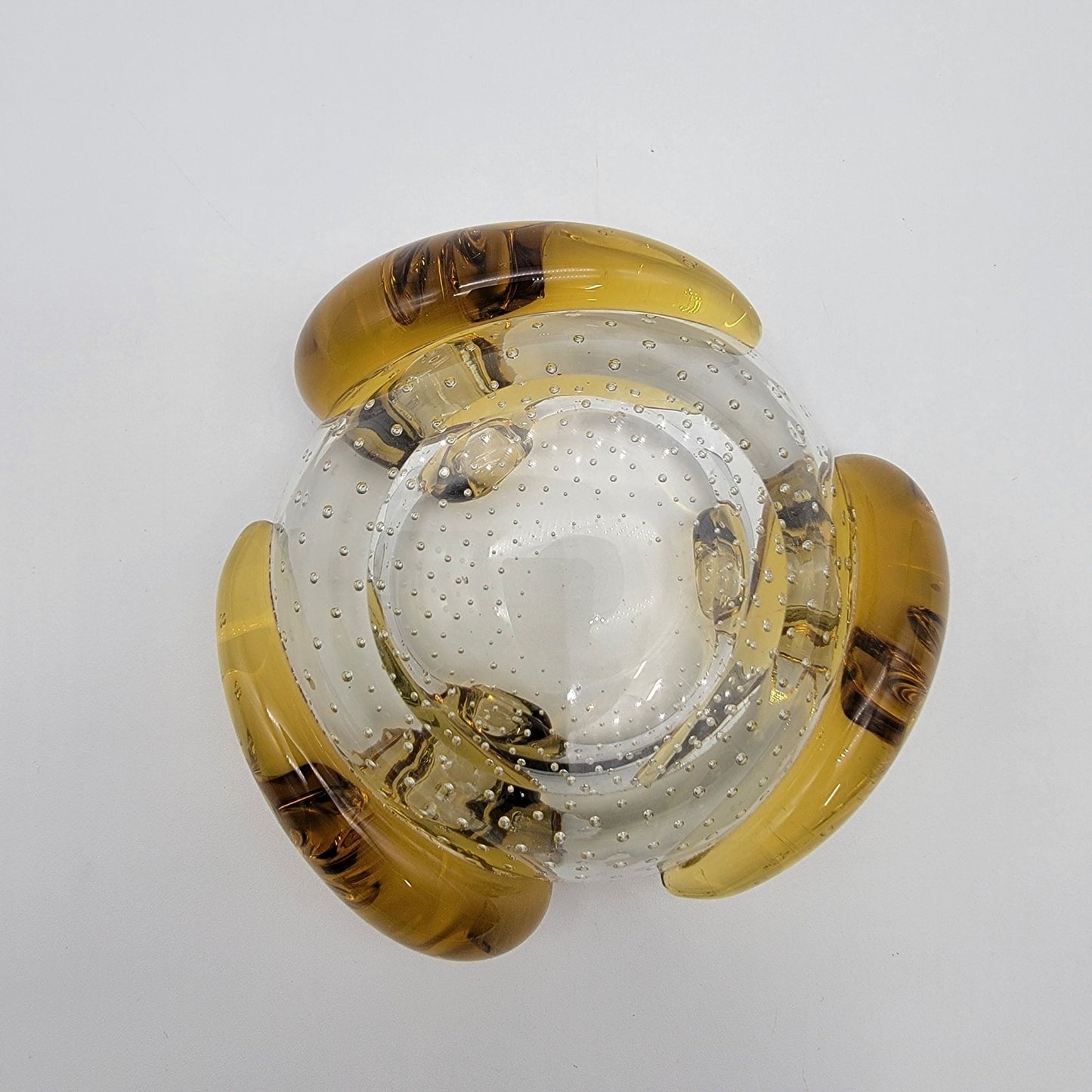Vintage Barovier & Toso Bullicante Amber Gold Three Petal Bowl