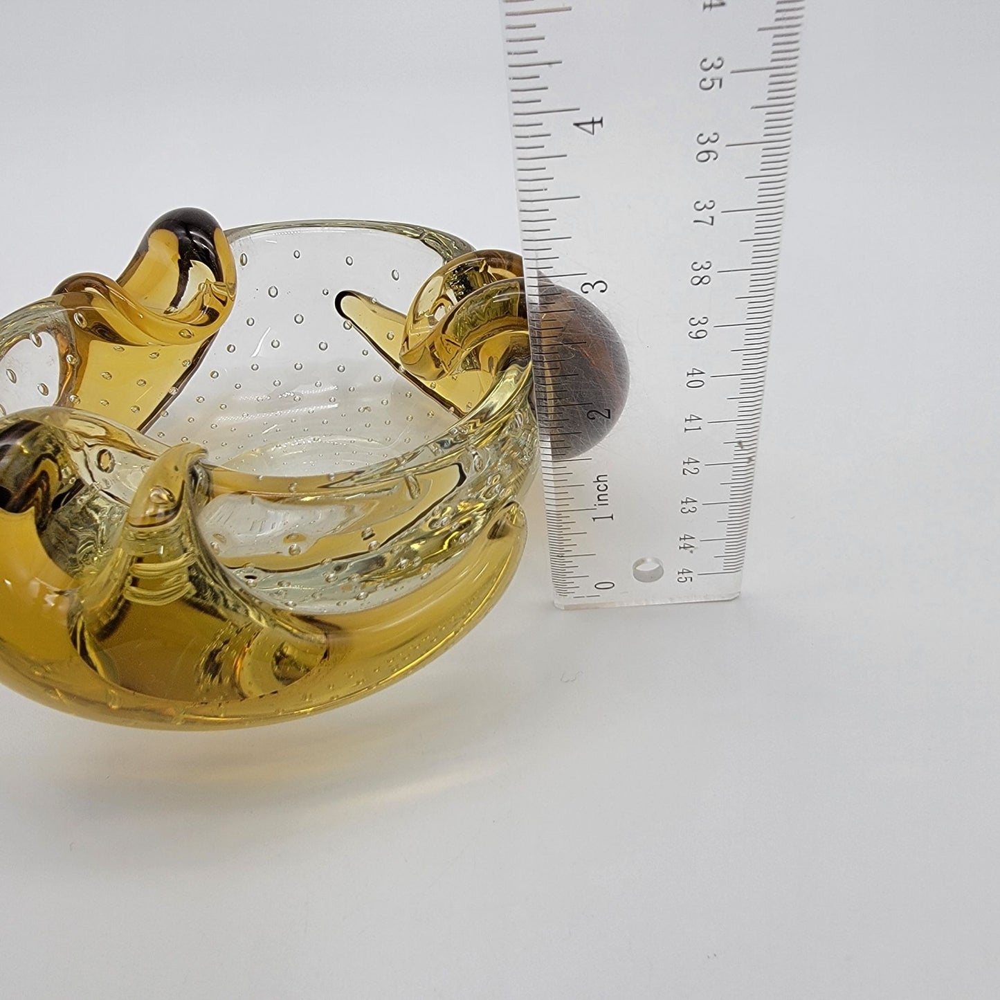 Vintage Barovier & Toso Bullicante Amber Gold Three Petal Bowl