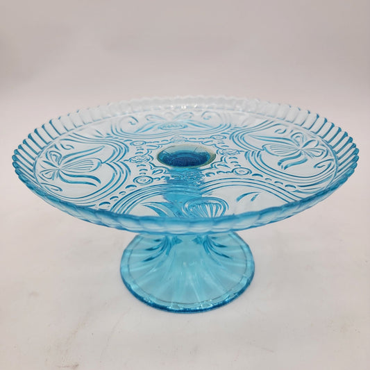Vintage Blue Glass Pedestal Cake Stand