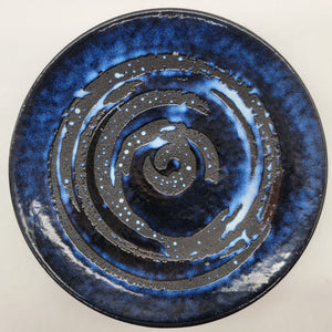Swirled Blue Glazed Pottery Plate Signed Sherman