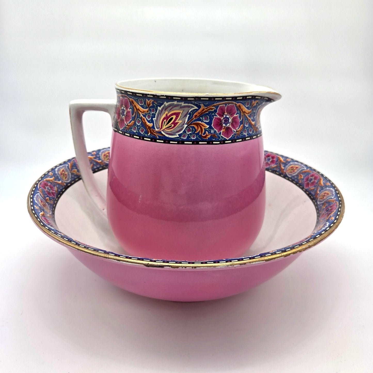 Antique Art Nouveau Pink Pitcher & Wash Basin Bowl Set