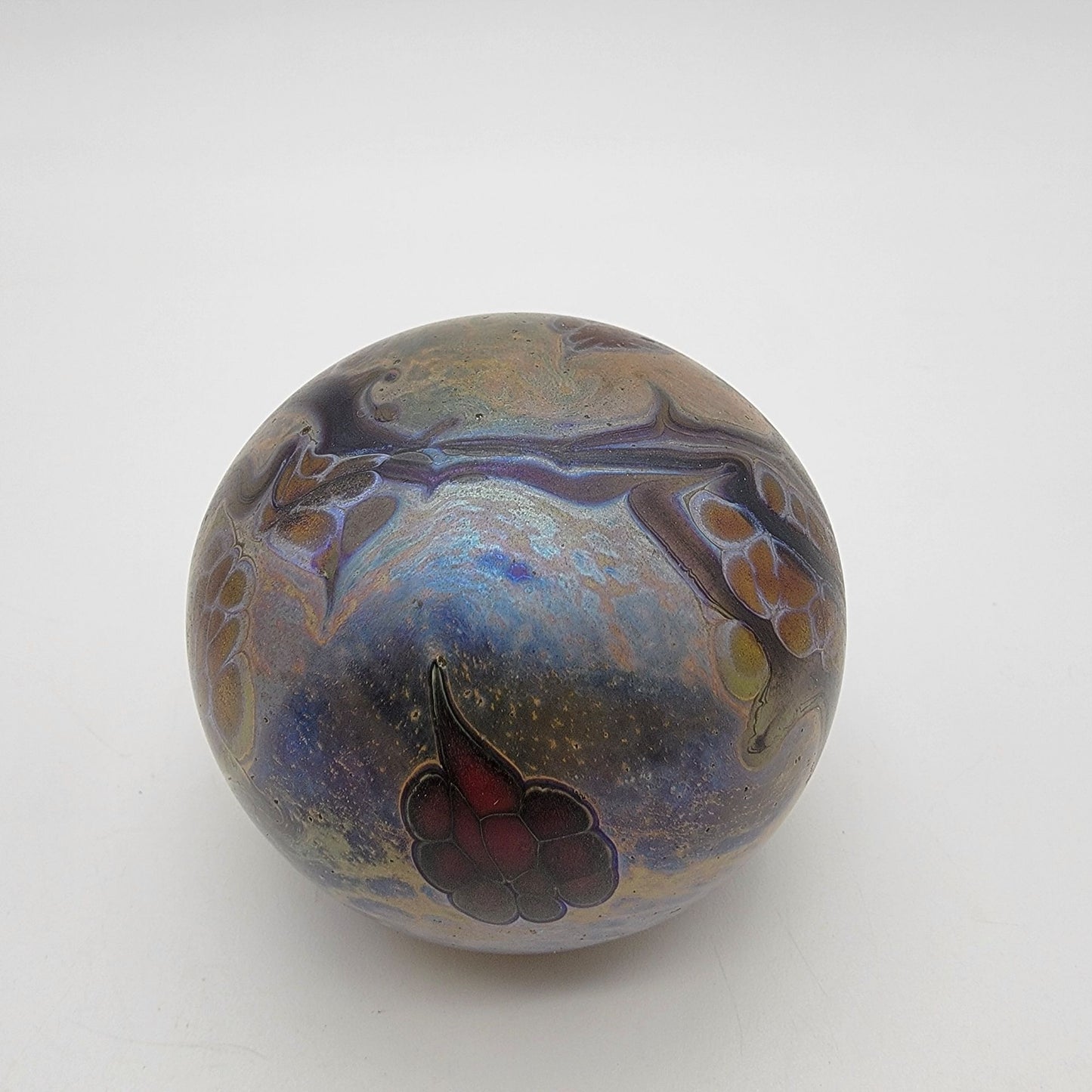 Signed Double Layer Iridescent Art Glass Paperweight
