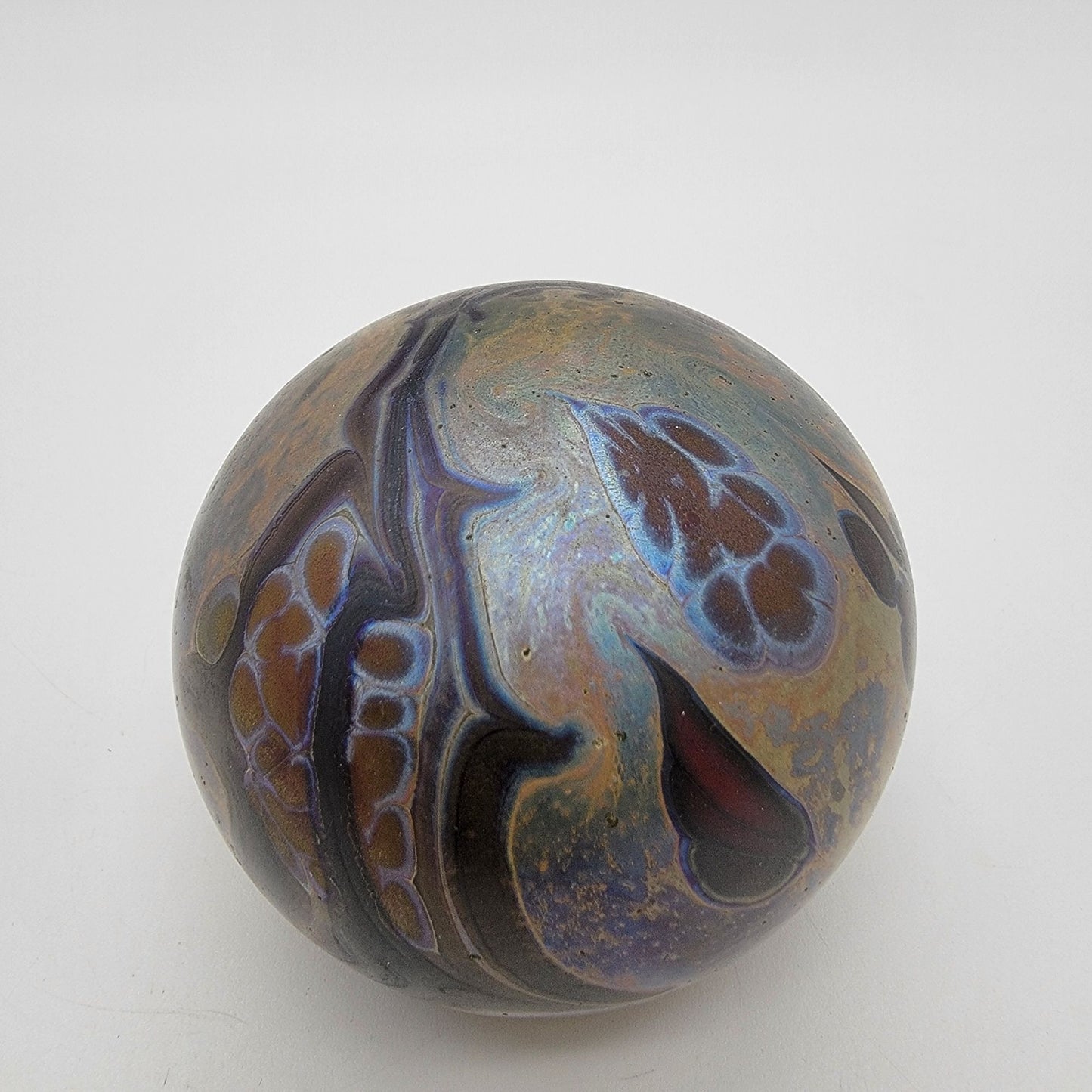 Signed Double Layer Iridescent Art Glass Paperweight