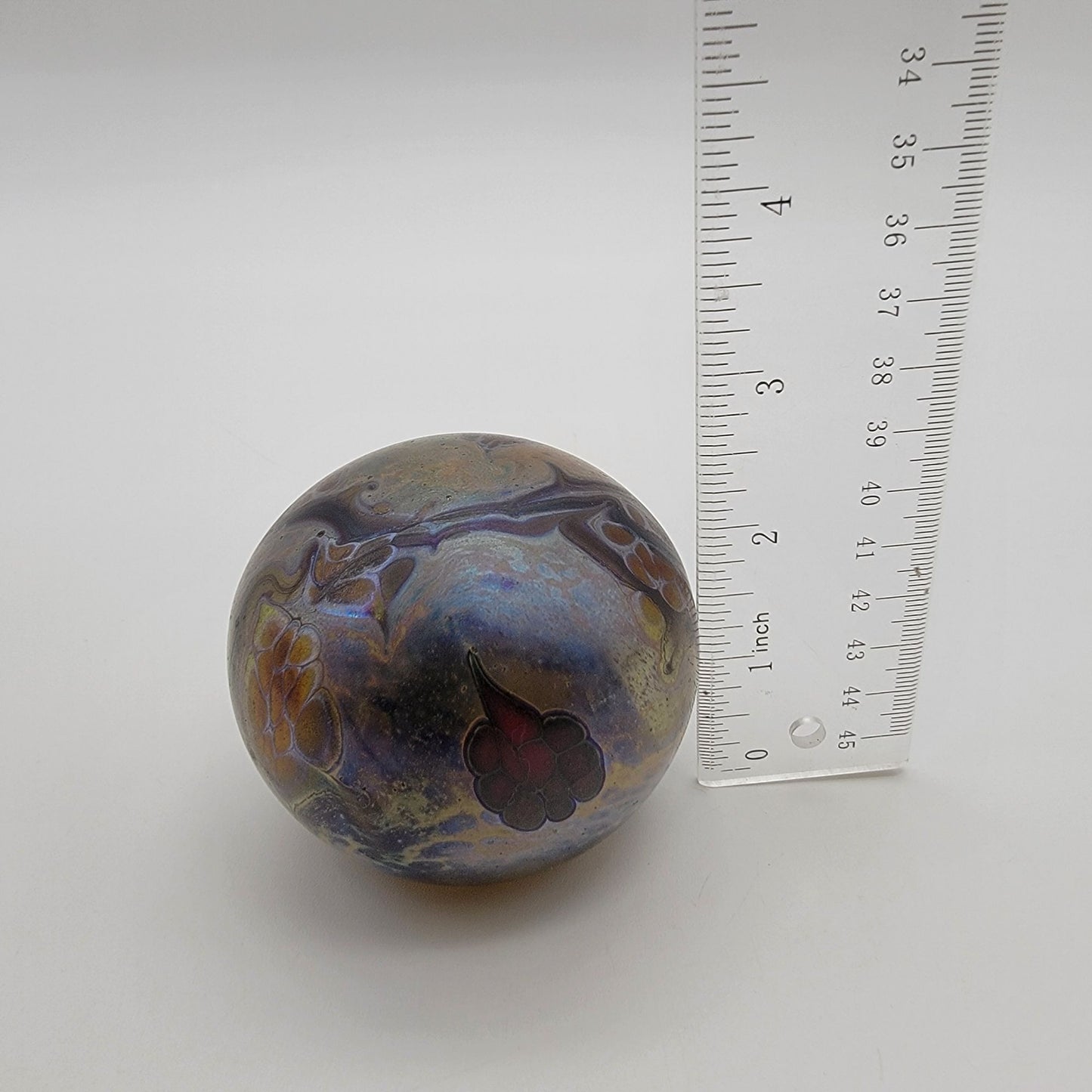 Signed Double Layer Iridescent Art Glass Paperweight