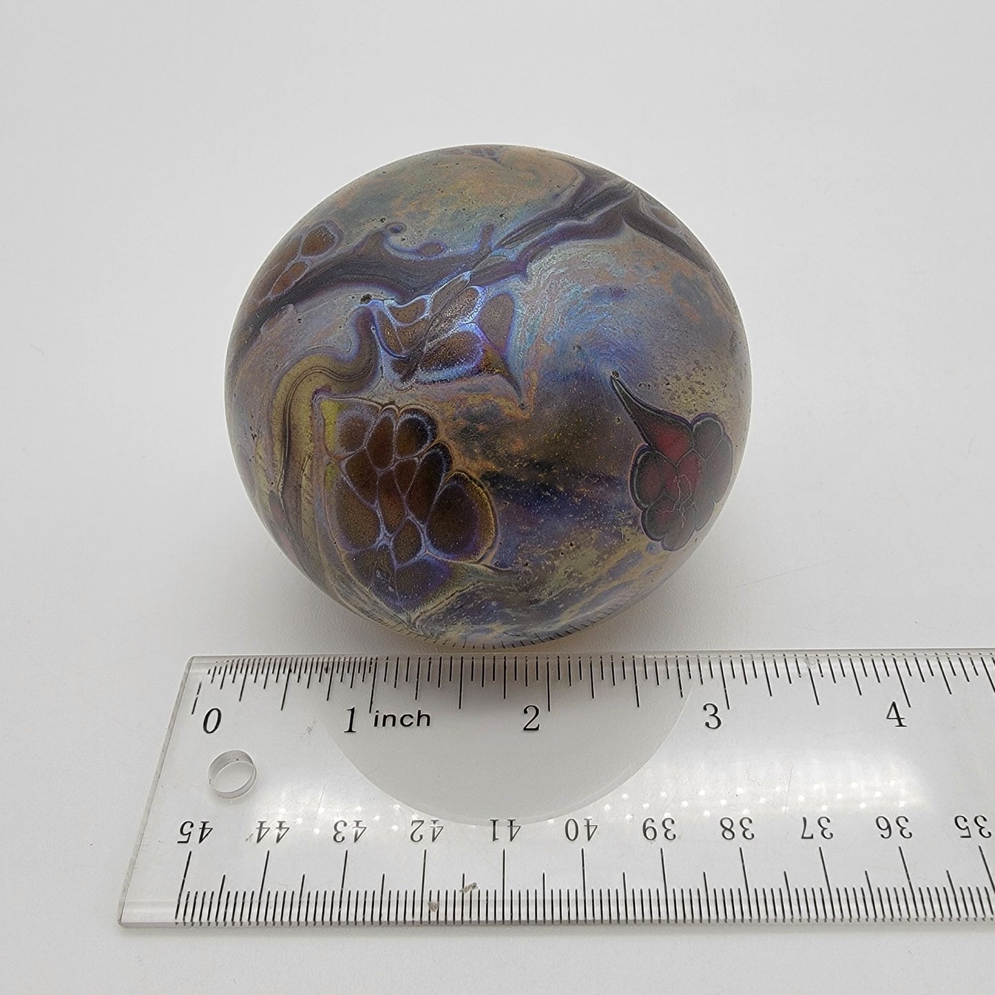 Signed Double Layer Iridescent Art Glass Paperweight