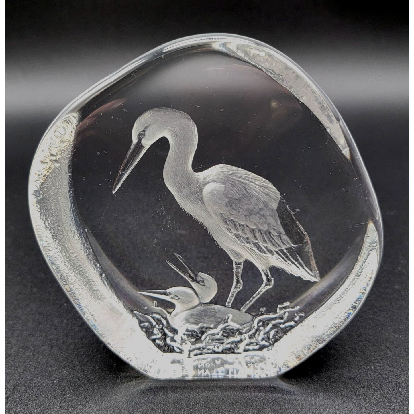 Mats Jonasson Crystal Snowy Egret & Hatchlings Paperweight Signed LE 263/400