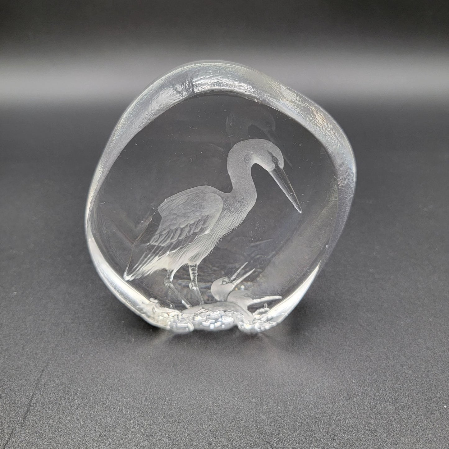 Mats Jonasson Crystal Snowy Egret & Hatchlings Paperweight Signed LE 263/400