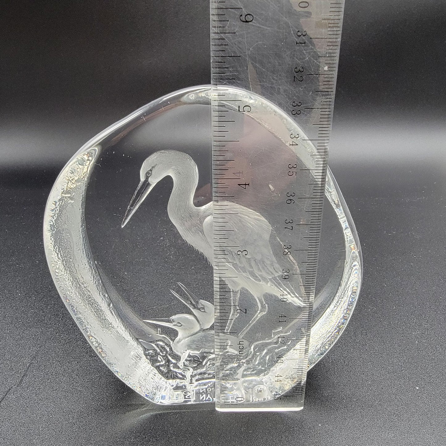 Mats Jonasson Crystal Snowy Egret & Hatchlings Paperweight Signed LE 263/400