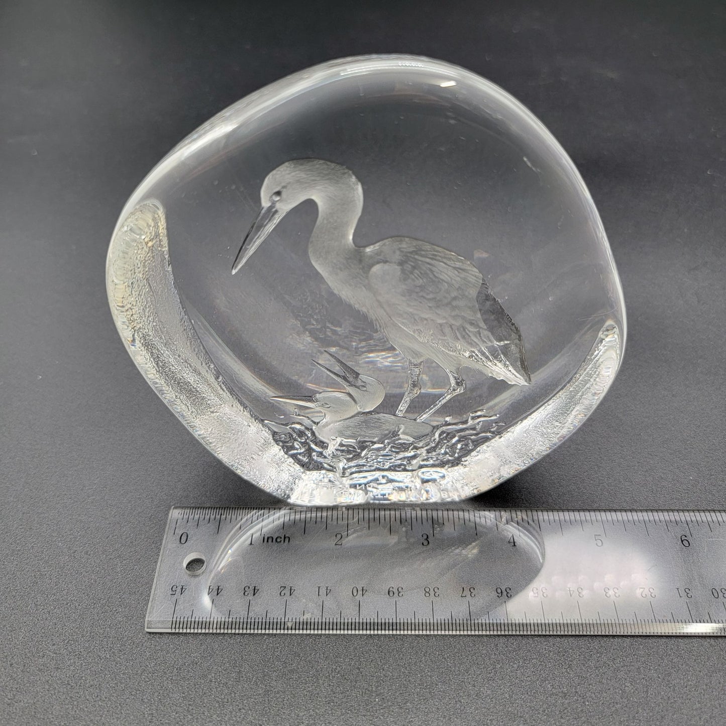 Mats Jonasson Crystal Snowy Egret & Hatchlings Paperweight Signed LE 263/400