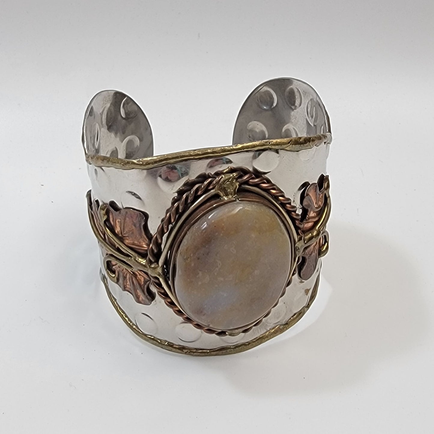 One-of-a-Kind Modernist Brutalist Mixed Metal & Agate Cuff Bracelet