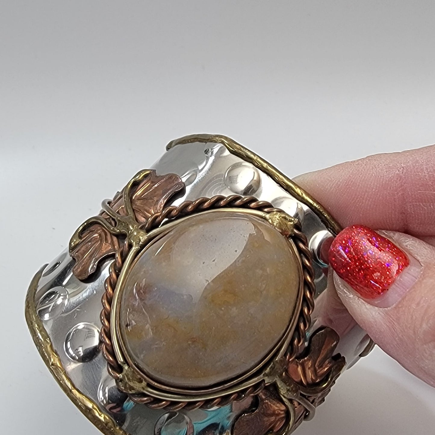 One-of-a-Kind Modernist Brutalist Mixed Metal & Agate Cuff Bracelet