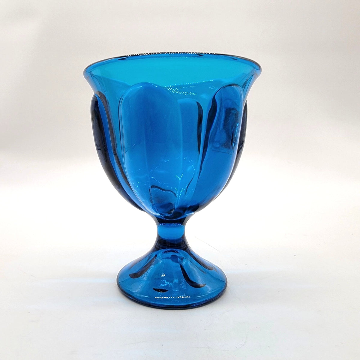 1960s Viking Glass Bluenique 6-Petal Footed Compote Bowl