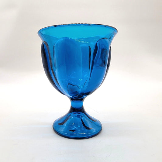 1960s Viking Glass Bluenique 6-Petal Footed Compote Bowl
