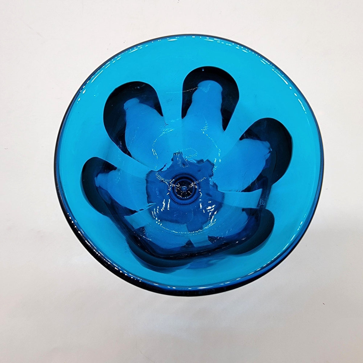 1960s Viking Glass Bluenique 6-Petal Footed Compote Bowl