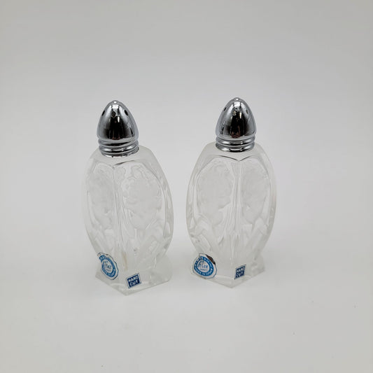Vintage I W Rice Cut Crystal Salt & Pepper Shakers