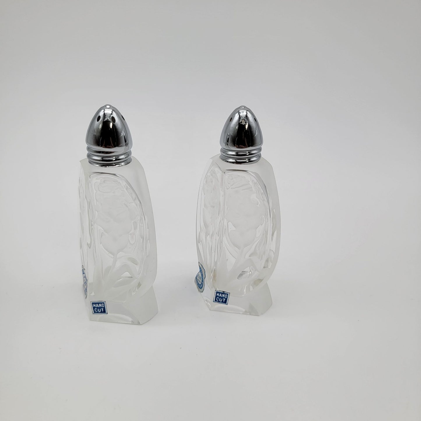 Vintage I W Rice Cut Crystal Salt & Pepper Shakers