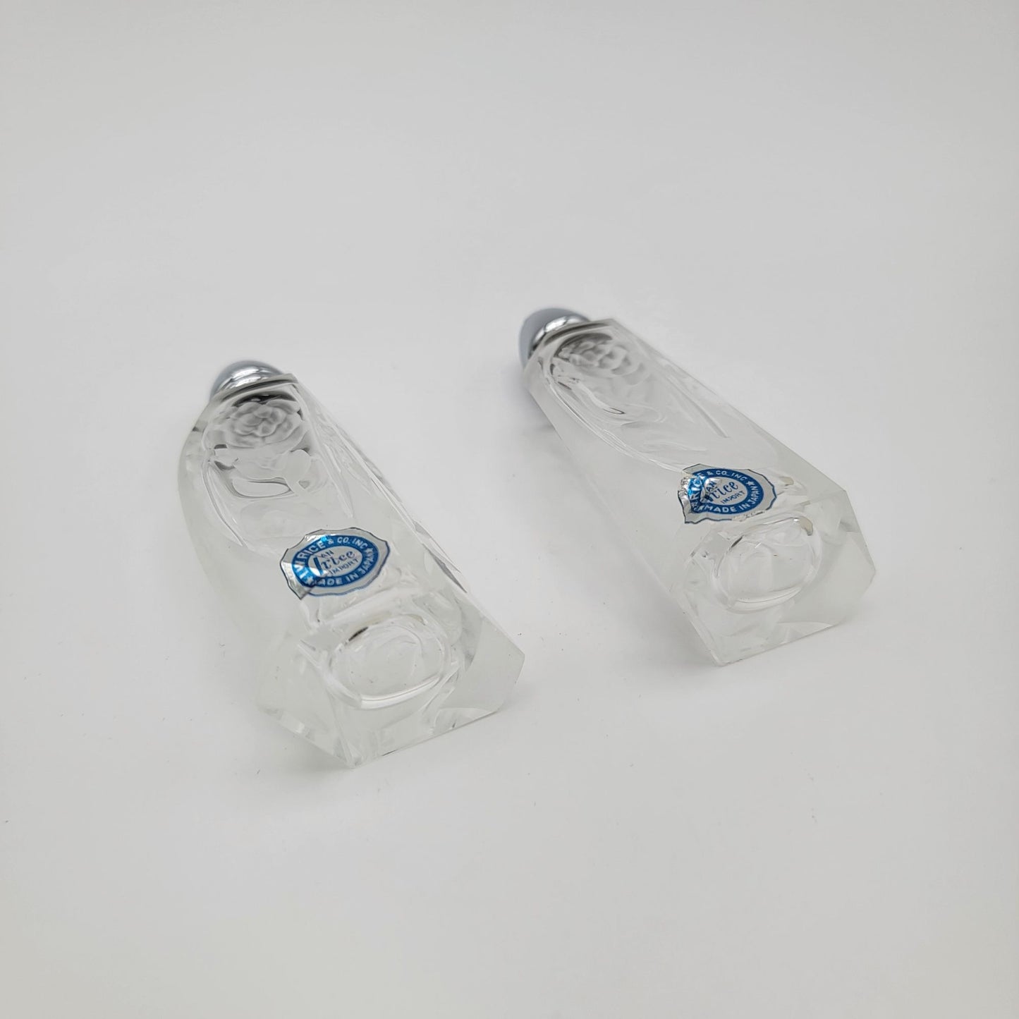 Vintage I W Rice Cut Crystal Salt & Pepper Shakers