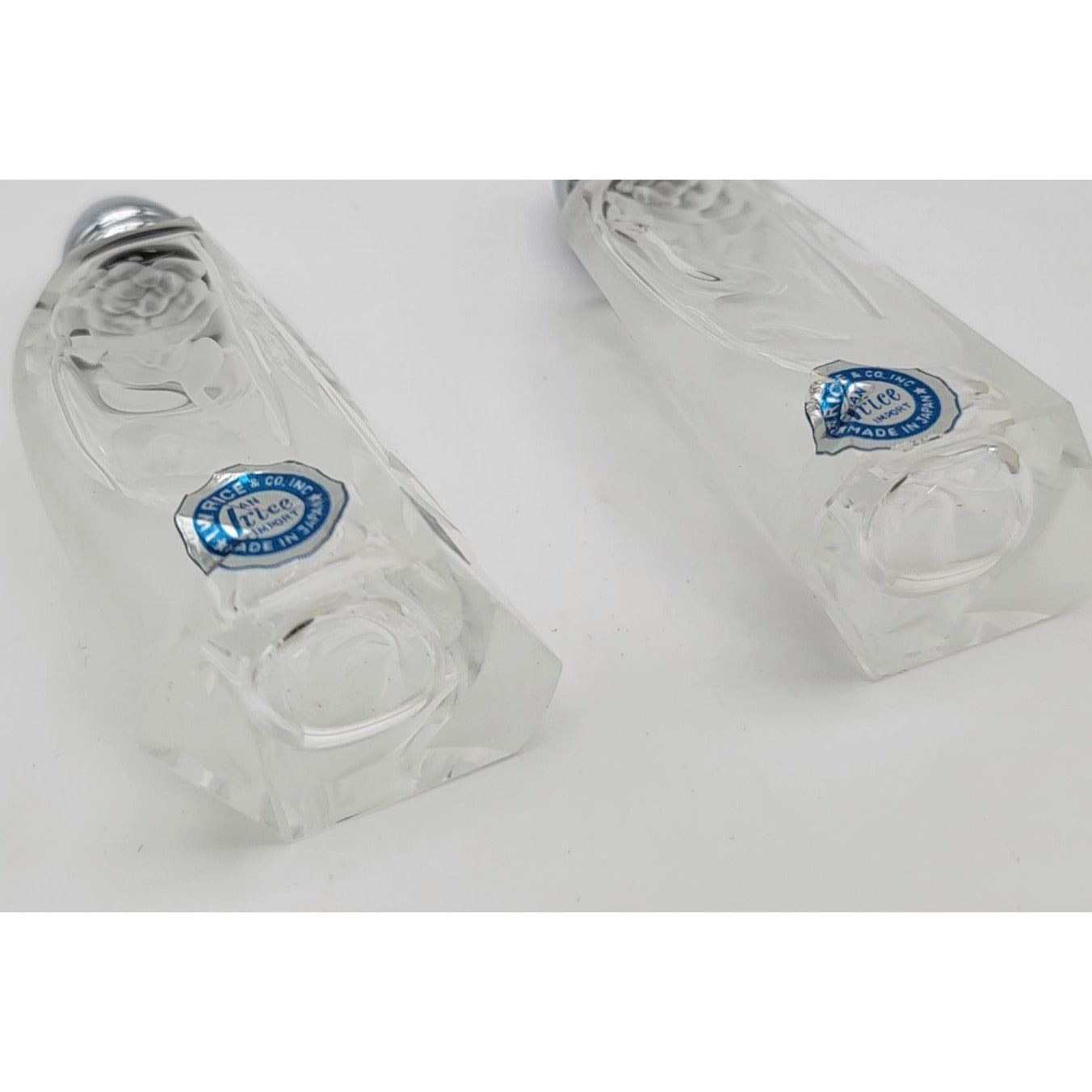 Vintage I W Rice Cut Crystal Salt & Pepper Shakers