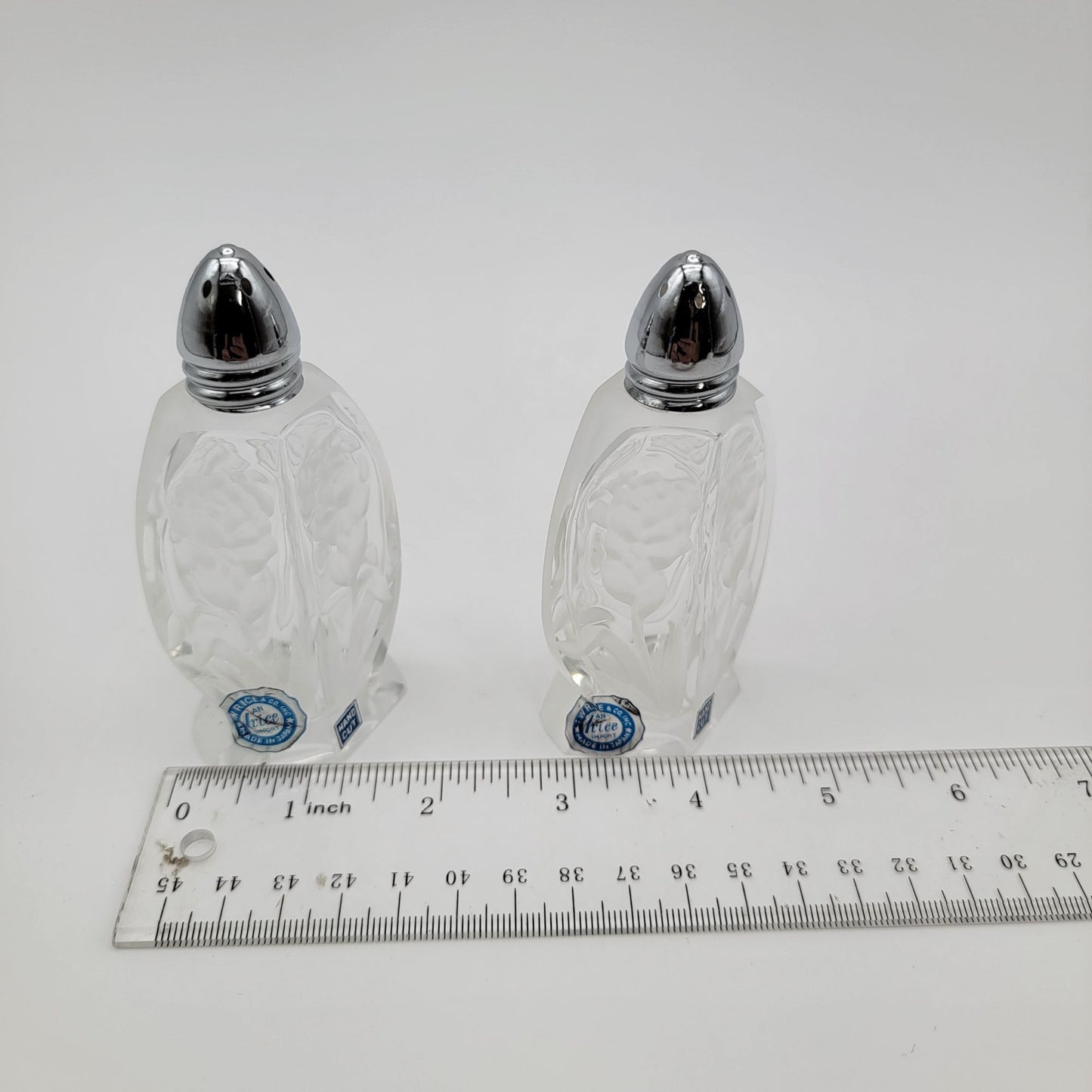 Vintage I W Rice Cut Crystal Salt & Pepper Shakers