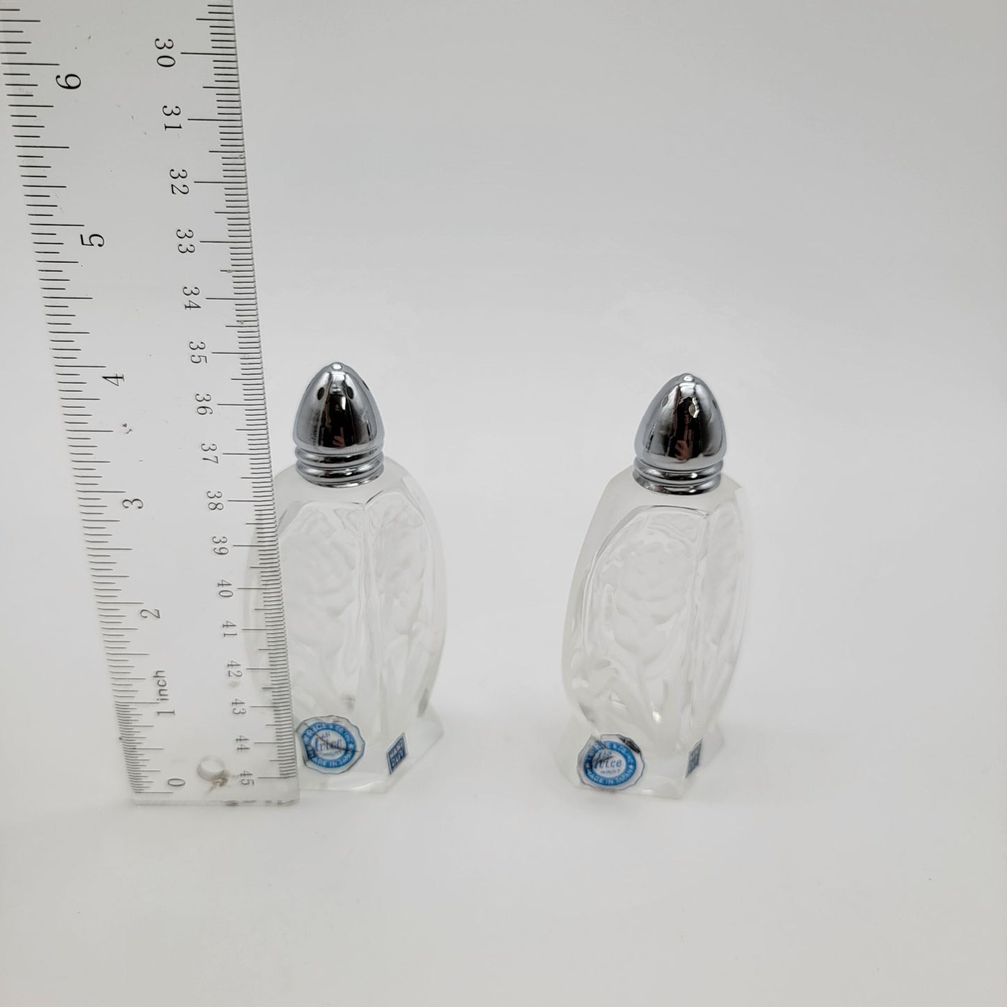 Vintage I W Rice Cut Crystal Salt & Pepper Shakers
