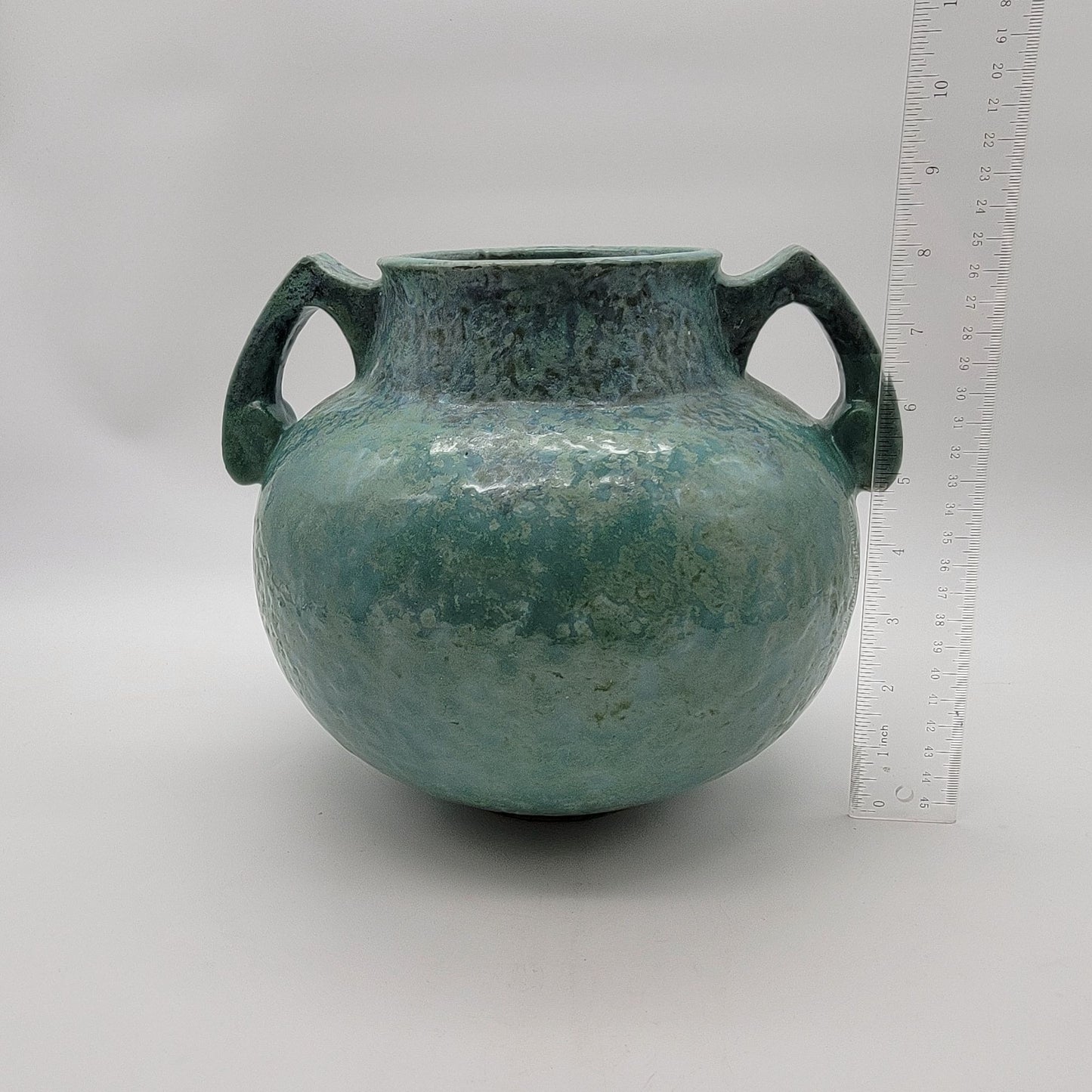 Rare Art Deco Roseville Pottery Carnelian II Aqua Blue Double Handle Vase 335