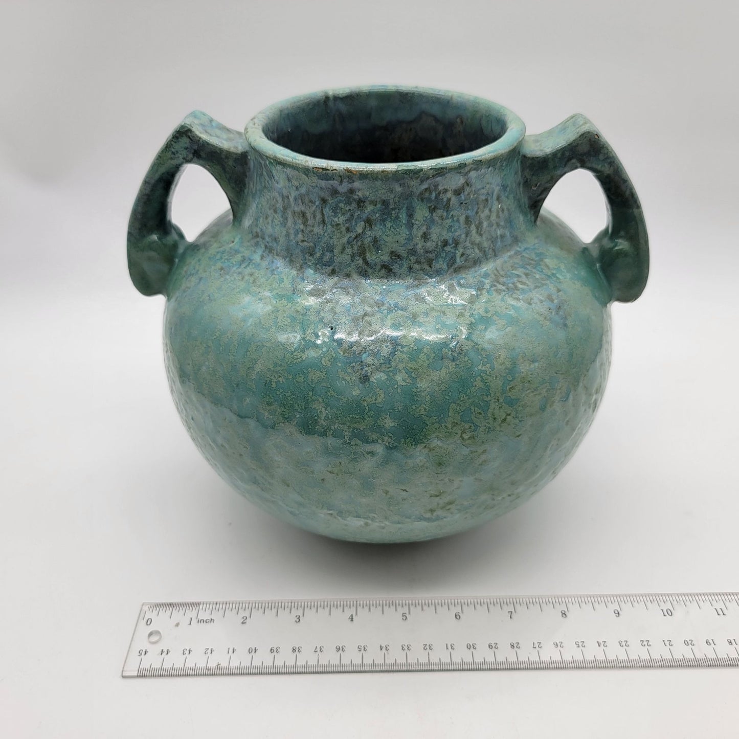 Rare Art Deco Roseville Pottery Carnelian II Aqua Blue Double Handle Vase 335